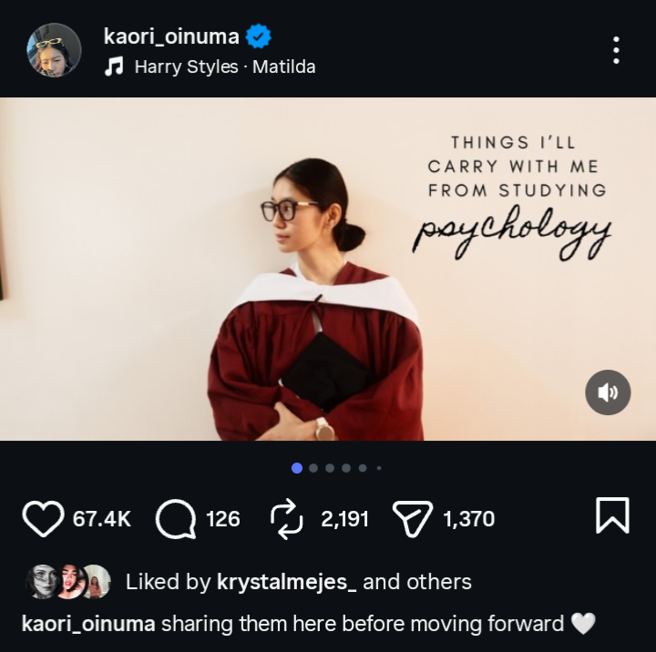 Instagram post from Kaori Oinuma