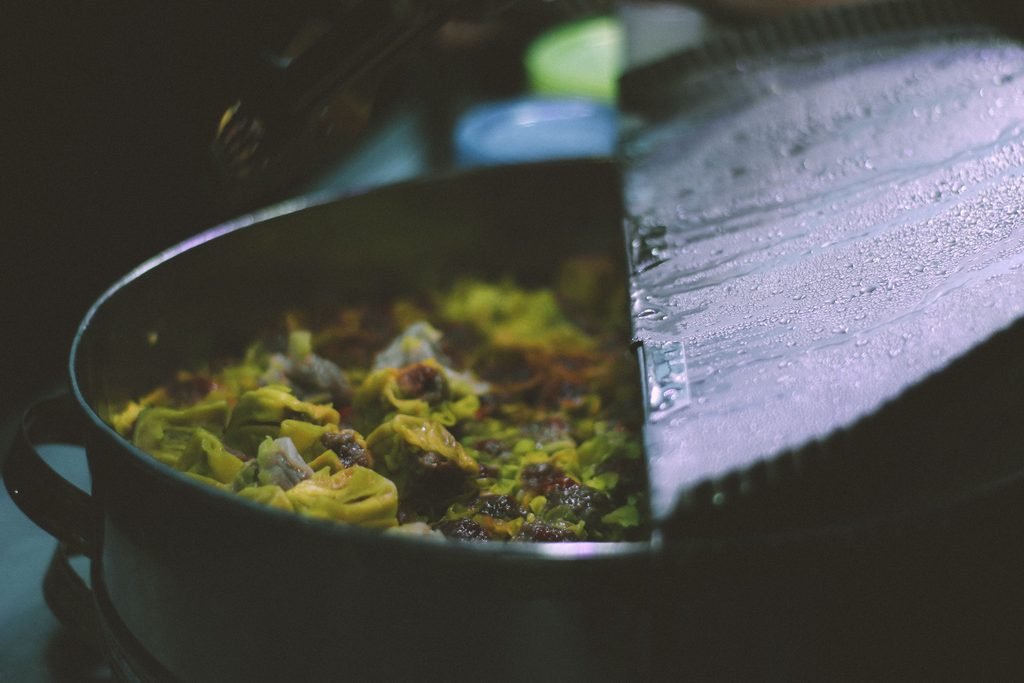Siomai in a food steamer.